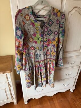 HEMANT & NANDITA Multicolor Floral Patchwork Mini Dress on Gray